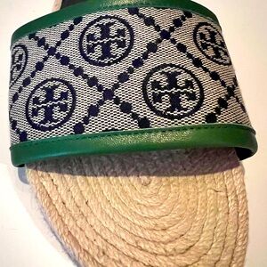 Tory Burch Navy and Green Slides, size 8.